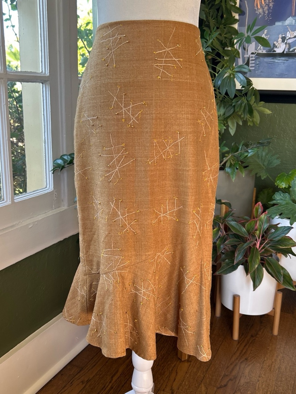 Lena Medoyeff Embroidered Brown Flare Hem Women's Skirt